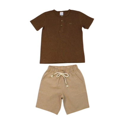 Conjunto Masculino Camiseta com Botões e Bermuda Tecido A0052 - Alakazoo  