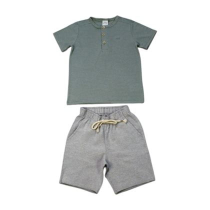 Conjunto Masculino Camiseta com Botões e Bermuda Tecido A0052 - Alakazoo 