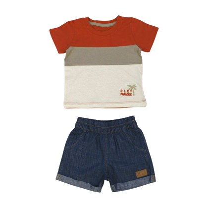 Conjunto Masculino Camiseta com Listras e Bermuda Jeans 70027 - Colorittá 