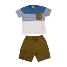 Conjunto Masculino Camiseta com Listras e Bermuda Moletinho 2001342 - Milon      