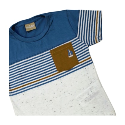 Conjunto Masculino Camiseta com Listras e Bermuda Moletinho 2001342 - Milon      