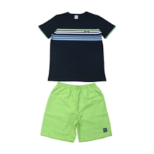 Conjunto Masculino Camiseta com Listras e Bermuda Tecido 46786 - Boca Grande