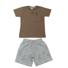 Conjunto Masculino Camiseta Dino Bolso e Bermuda Moletinho - 15271 - Hrradinhos