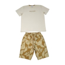 Conjunto Masculino Camiseta e Bermuda Moletinho Estampa Folhas A0045 - Alakazoo 