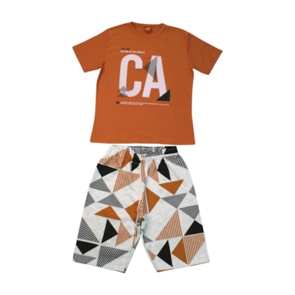 Conjunto Masculino Camiseta e Bermuda Moletinho Estampada 1001100 - Kyly 