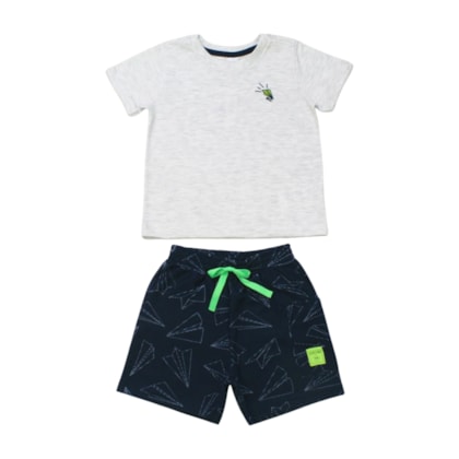 Conjunto Masculino Camiseta e Bermuda Moletinho Estampada Avião 19129 - Boca Grande