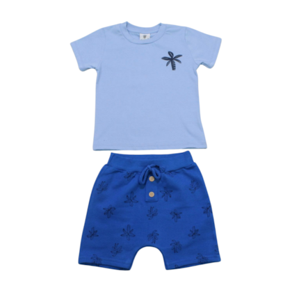 Conjunto Masculino Camiseta e Bermuda Moletinho Estampada Coqueiros 8087 - By Gus