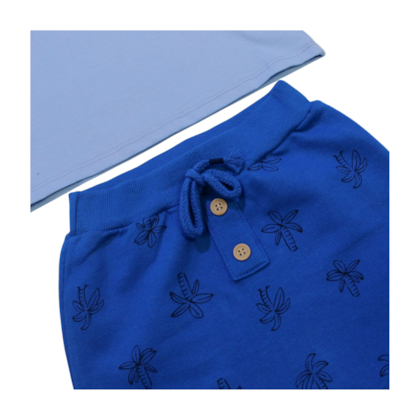 Conjunto Masculino Camiseta e Bermuda Moletinho Estampada Coqueiros 8087 - By Gus