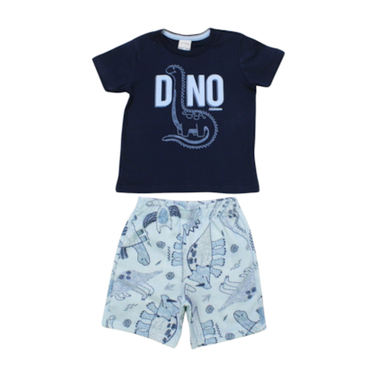 Conjunto Masculino Camiseta e Bermuda Moletinho Estampada Dino 39986 - Alakazoo   