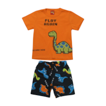 Conjunto Masculino Camiseta e Bermuda Moletinho Estampada Dinossauros 1000363 - Kyly 