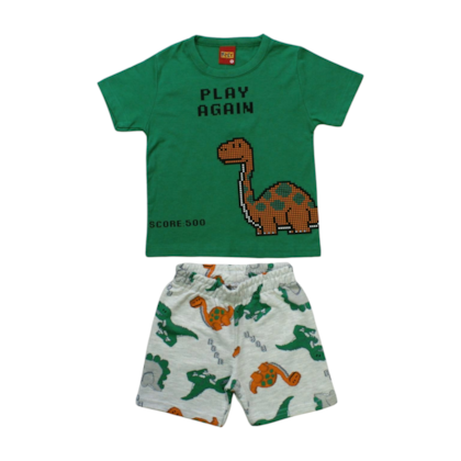 Conjunto Masculino Camiseta e Bermuda Moletinho Estampada Dinossauros 1000363 - Kyly