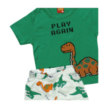 Conjunto Masculino Camiseta e Bermuda Moletinho Estampada Dinossauros 1000363 - Kyly 