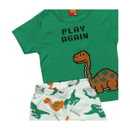 Conjunto Masculino Camiseta e Bermuda Moletinho Estampada Dinossauros 1000363 - Kyly