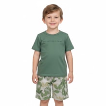 Conjunto Masculino Camiseta e Bermuda Moletinho Estampada Folhas 19414 - Alakazoo
