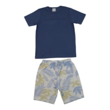 Conjunto Masculino Camiseta e Bermuda Moletinho Estampada Folhas 19414 - Alakazoo