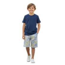 Conjunto Masculino Camiseta e Bermuda Moletinho Estampada Folhas 19414 - Alakazoo