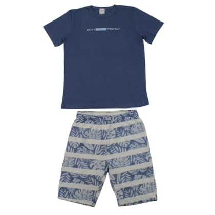 Conjunto Masculino Camiseta e Bermuda Moletinho Estampada Folhas 19839 - Alakazoo