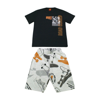 Conjunto Masculino Camiseta e Bermuda Moletinho Estampada Skate 1000620 - Kyly 