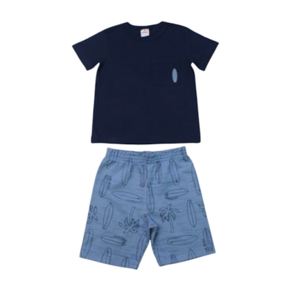 Conjunto Masculino Camiseta e Bermuda Moletinho Estampada Surf 26555 - Brandili  
