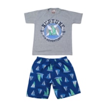 Conjunto Masculino Camiseta e Bermuda Moletinho Estampado Barco 86 - Cleomara 