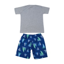Conjunto Masculino Camiseta e Bermuda Moletinho Estampado Barco 86 - Cleomara 