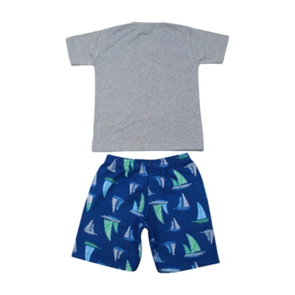 Conjunto Masculino Camiseta e Bermuda Moletinho Estampado Barco 86 - Cleomara 