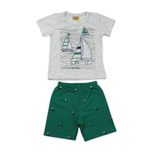Conjunto Masculino Camiseta e Bermuda Moletinho Estampado Barcos 25241 - Rollu