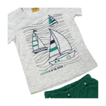 Conjunto Masculino Camiseta e Bermuda Moletinho Estampado Barcos 25241 - Rollu