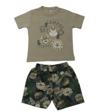 Conjunto Masculino Camiseta e Bermuda Moletinho Estampado Bichos 82 - Cleomara