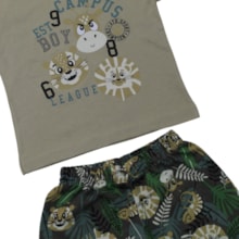 Conjunto Masculino Camiseta e Bermuda Moletinho Estampado Bichos 82 - Cleomara