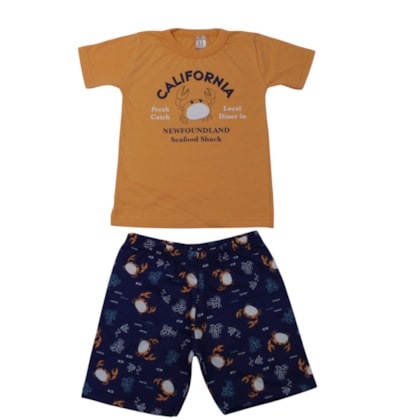 Conjunto Masculino Camiseta e Bermuda Moletinho Estampado Caranguejo 86 - Cleomara