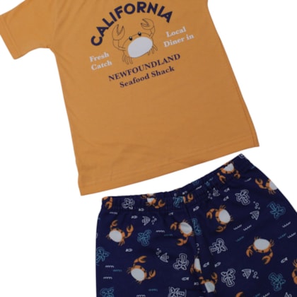 Conjunto Masculino Camiseta e Bermuda Moletinho Estampado Caranguejo 86 - Cleomara