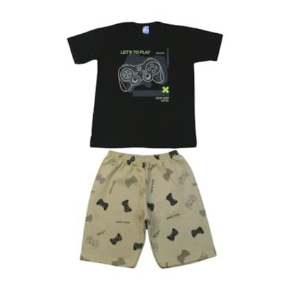 Conjunto Masculino Camiseta e Bermuda Moletinho Estampado Controle 3100 - Cleomara  