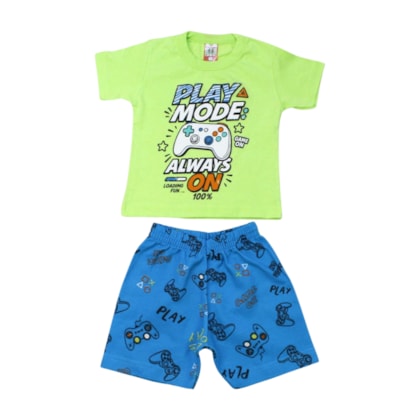 Conjunto Masculino Camiseta e Bermuda Moletinho Estampado Controle 82 - Cleomara      