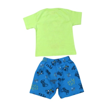 Conjunto Masculino Camiseta e Bermuda Moletinho Estampado Controle 82 - Cleomara      