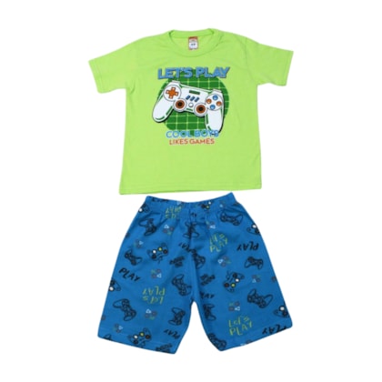 Conjunto Masculino Camiseta e Bermuda Moletinho Estampado Controle 86 - Cleomara 