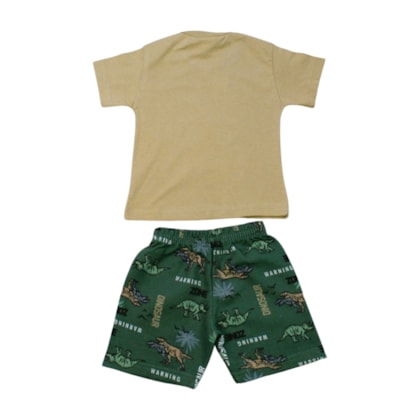Conjunto Masculino Camiseta e Bermuda Moletinho Estampado Dino 82 - Cleomara     