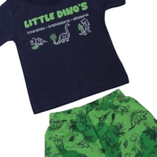 Conjunto Masculino Camiseta e Bermuda Moletinho Estampado Dino 82 - Cleomara