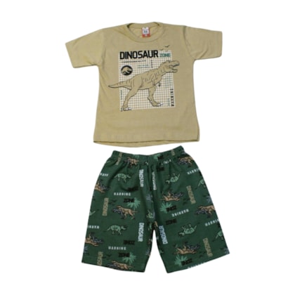 Conjunto Masculino Camiseta e Bermuda Moletinho Estampado Dino 86 - Cleomara 