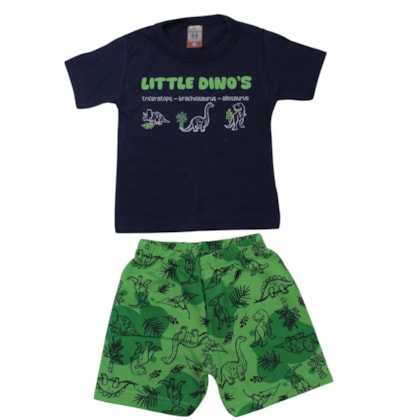 Conjunto Masculino Camiseta e Bermuda Moletinho Estampado Dino 86 - Cleomara