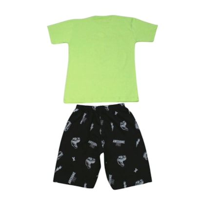 Conjunto Masculino Camiseta e Bermuda Moletinho Estampado Dinossauro 3100 - Cleomara     