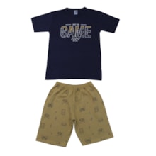 Conjunto Masculino Camiseta e Bermuda Moletinho Estampado Game 3100 - Cleomara