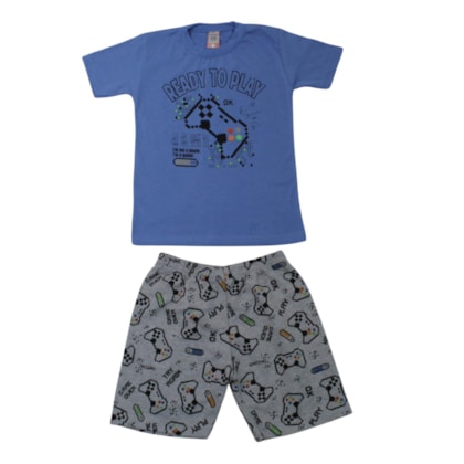 Conjunto Masculino Camiseta e Bermuda Moletinho Estampado Game 86 - Cleomara