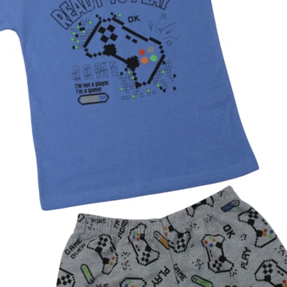 Conjunto Masculino Camiseta e Bermuda Moletinho Estampado Game 86 - Cleomara