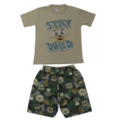 Conjunto Masculino Camiseta e Bermuda Moletinho Estampado Leão 86 - Cleomara