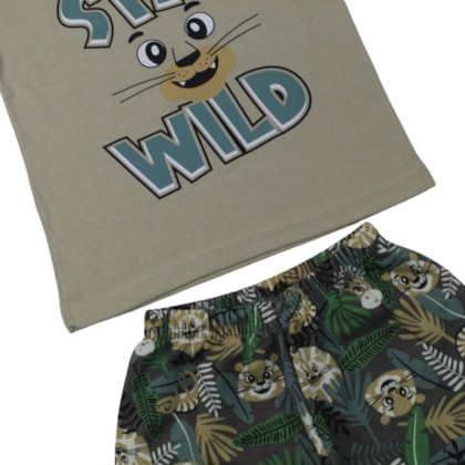 Conjunto Masculino Camiseta e Bermuda Moletinho Estampado Leão 86 - Cleomara