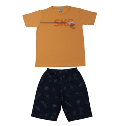 Conjunto Masculino Camiseta e Bermuda Moletinho Estampado Sk8 3100 - Cleomara