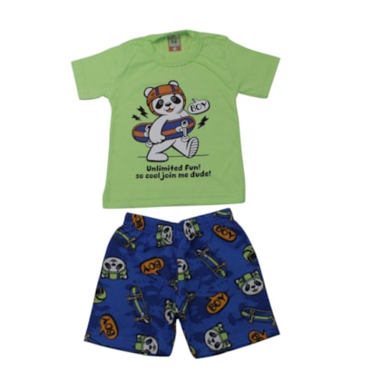 Conjunto Masculino Camiseta e Bermuda Moletinho Estampado Skate 82 - Cleomara