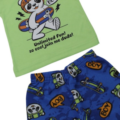 Conjunto Masculino Camiseta e Bermuda Moletinho Estampado Skate 82 - Cleomara