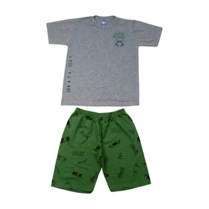 Conjunto Masculino Camiseta e Bermuda Moletinho Estampado Skate Board 3100 - Cleomara   